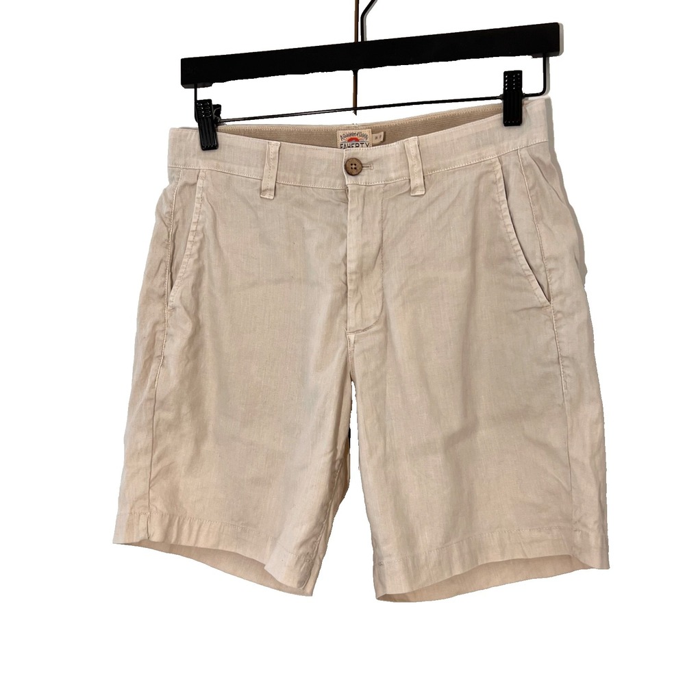 Faherty Chino‎ Shorts Mens 28 Beige Linen Organic Cotton Travel Coastal Summer - Picture 2 of 7